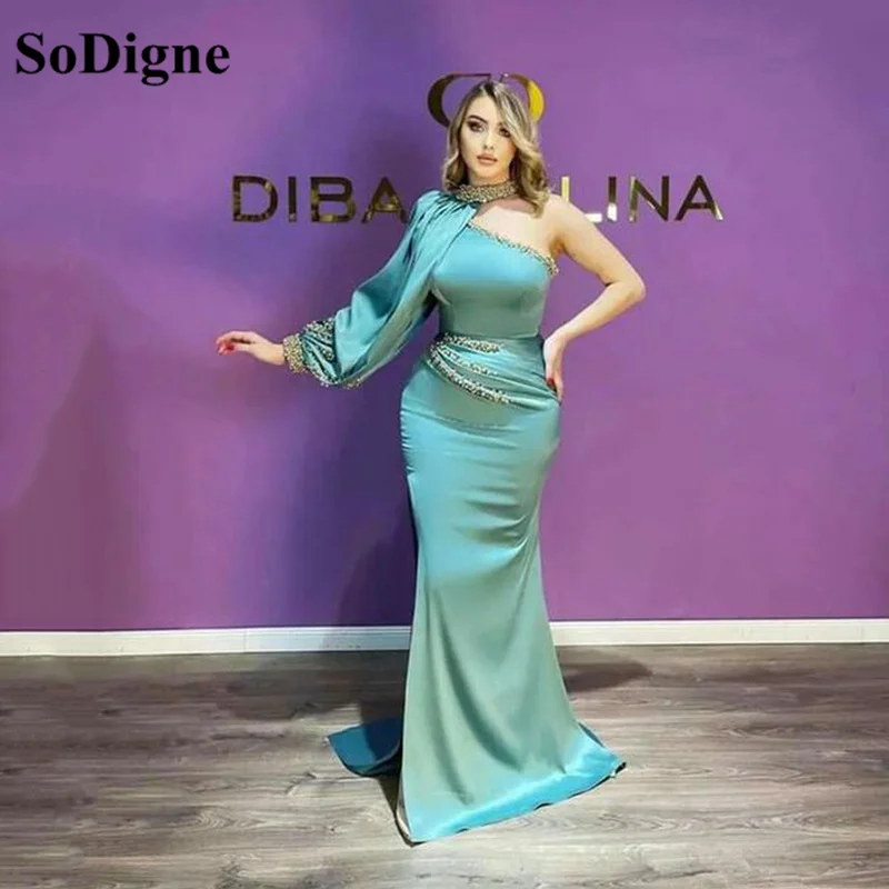 

SoDigne One Shoulder Merrmaid Evening Dress Sexy Side Split Prom Dresses Halter Neck Beads Formal Evening Party Gown 2023