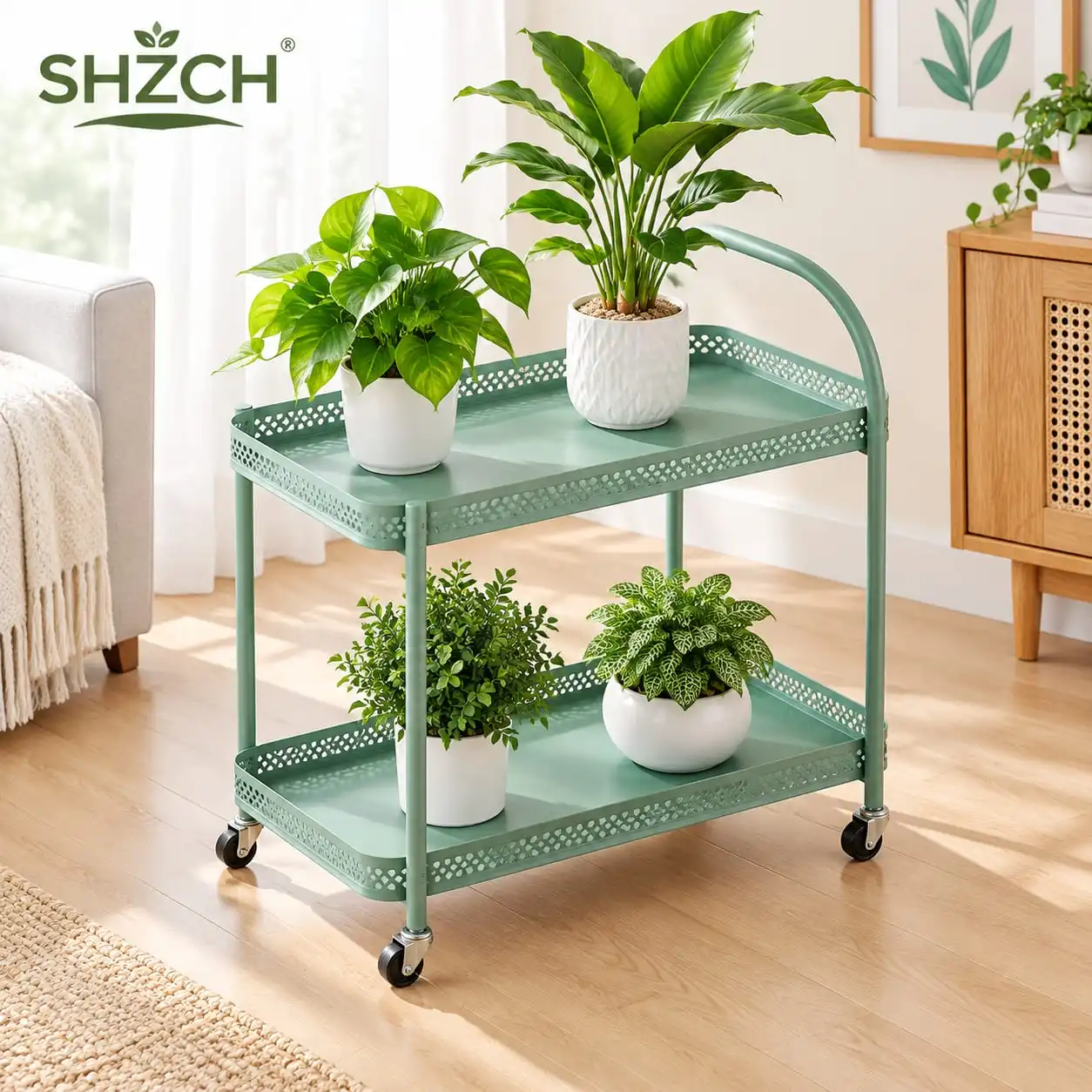 Minimalist Iron Flower Pot Stand  Movable  Planter Rack  Easy-Clean Rolling Shelf  Double-Layer Succulent Display Organizer