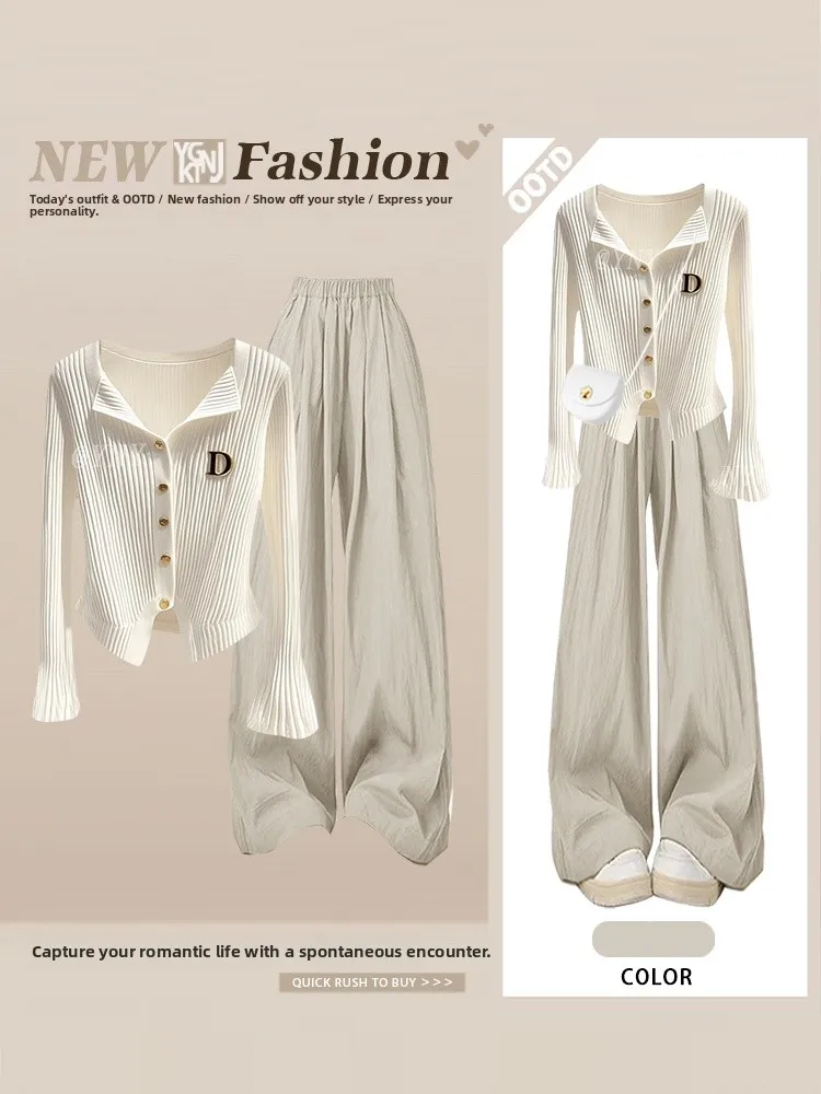 

Ele Knitted Sweater And Wide Leg Pants Set for Women Casual Loose Fit with Bell Sves Two Piece Autumn Faion Set