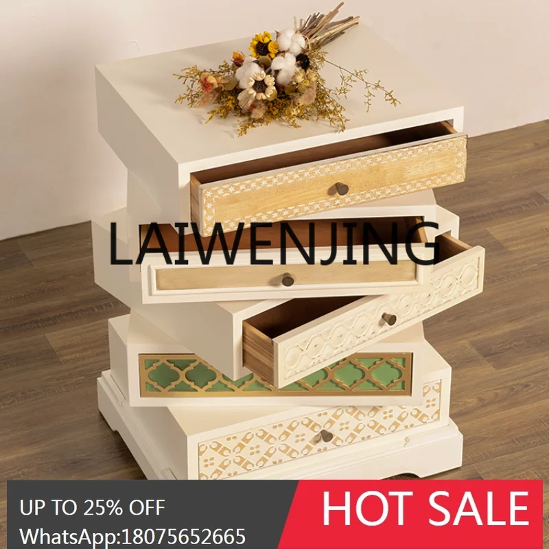 American-Style Rotating Bedside Table Mid-Ancient Solid Wood Storage Cabinet for Small Apartment
