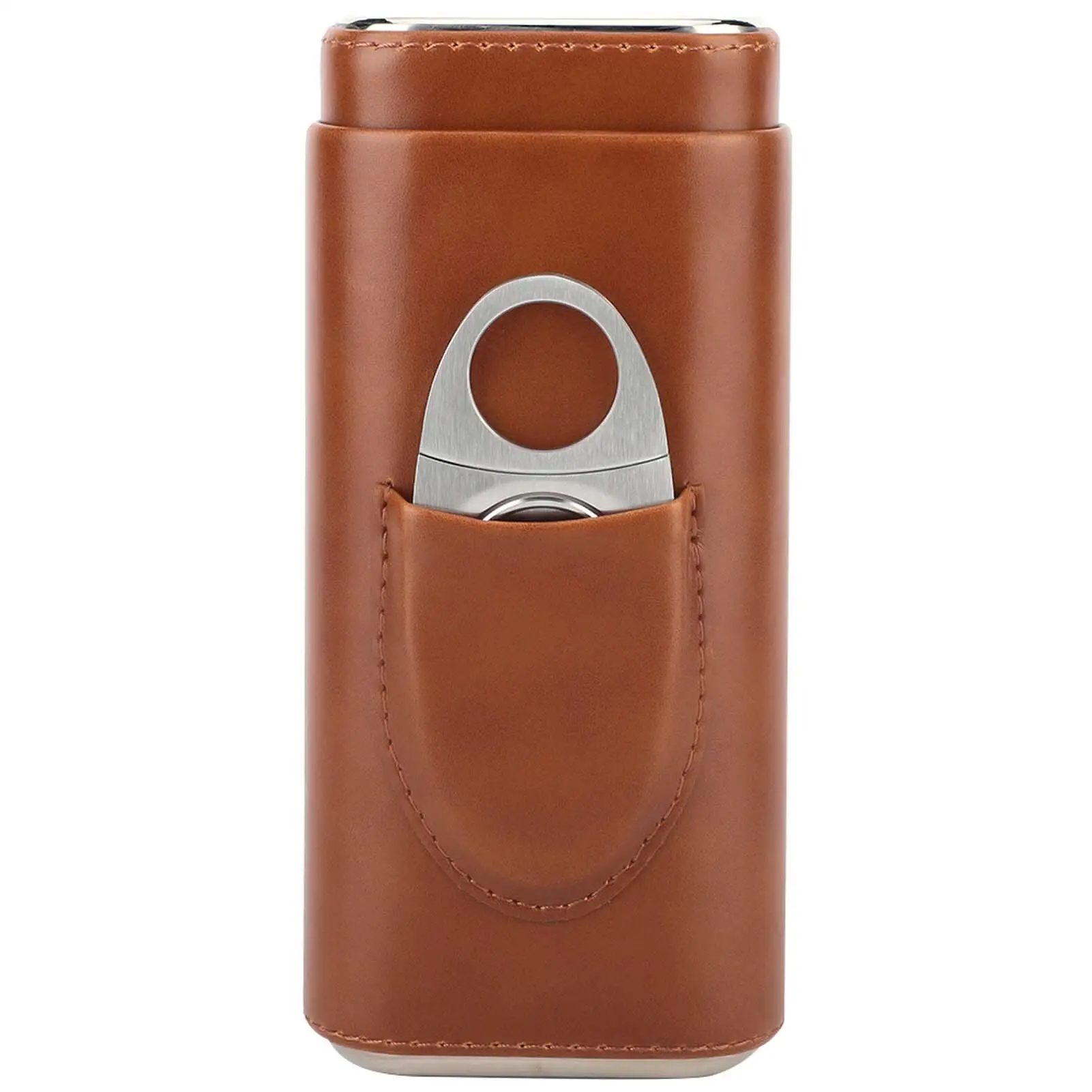 

Portable Leather Cigar Case with Cedar Wood Lining & Cutter - Three-Finger Humidor for Cigars & Smokeless Accessories