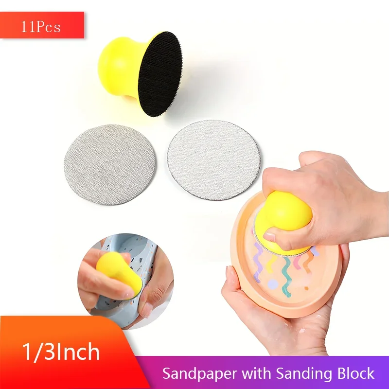 1Inch 3Inch Wet and Dry Sandpaper Kit 11Pcs with Hand Sanding Block Sandpaper 120# 1000# for Concrete Terrazzo Polishing
