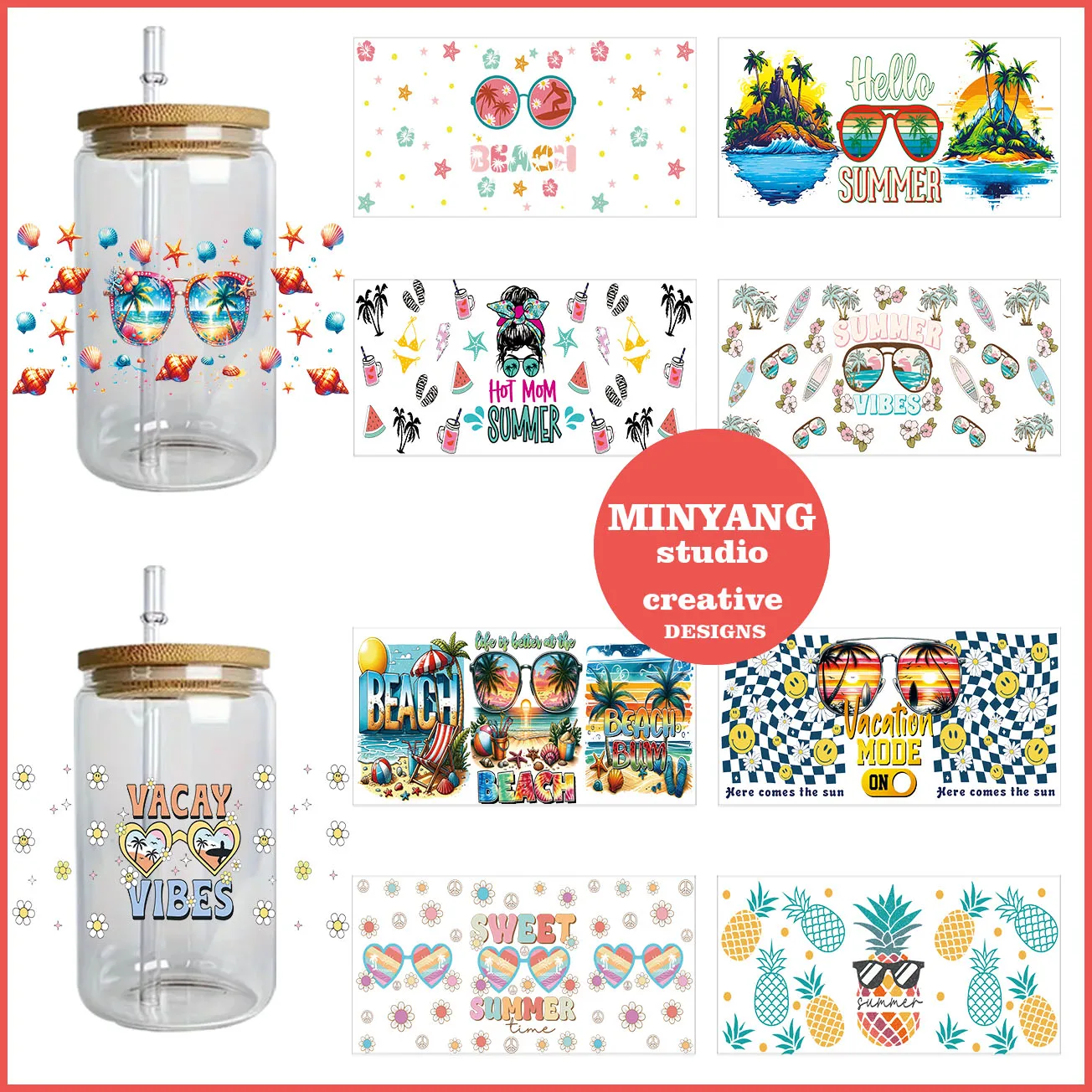 

3d phone stickers easy peel waterproof DIY Decals 3D transfers uvdtf crystal stickers 16oz uv dtf cup wraps for Libbey Glasses