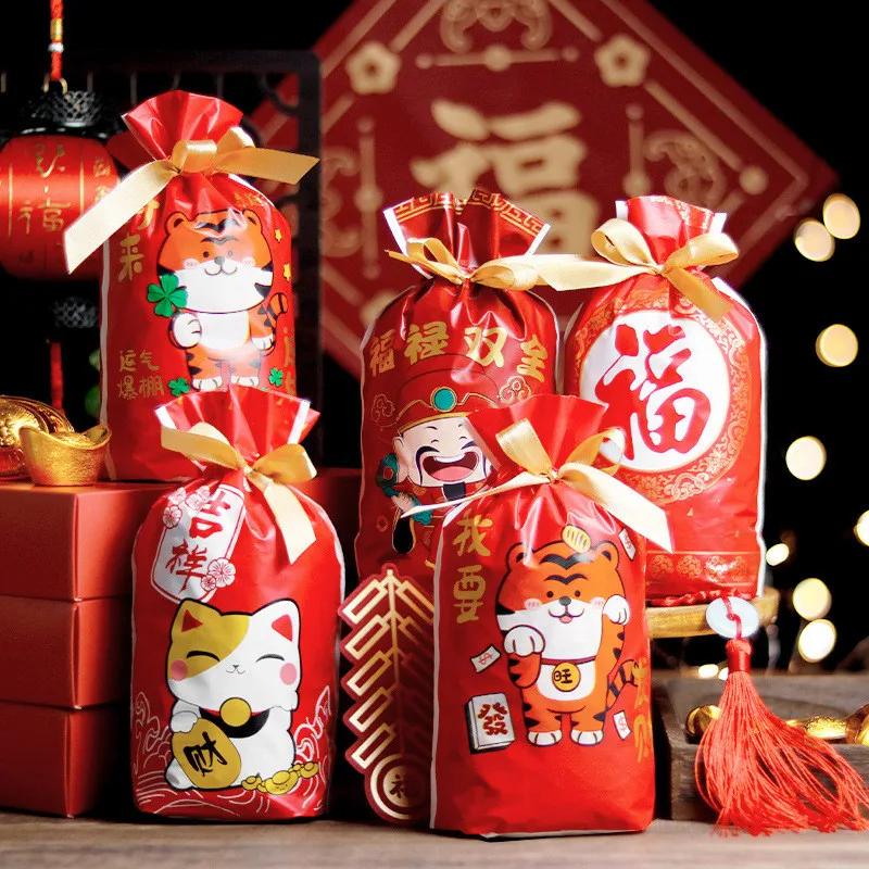 

50Pcs Snowflake Crispy Candy Bundle Drawstring Nugat Sugar Bags Chinese New Year Gift Packaging Supplies