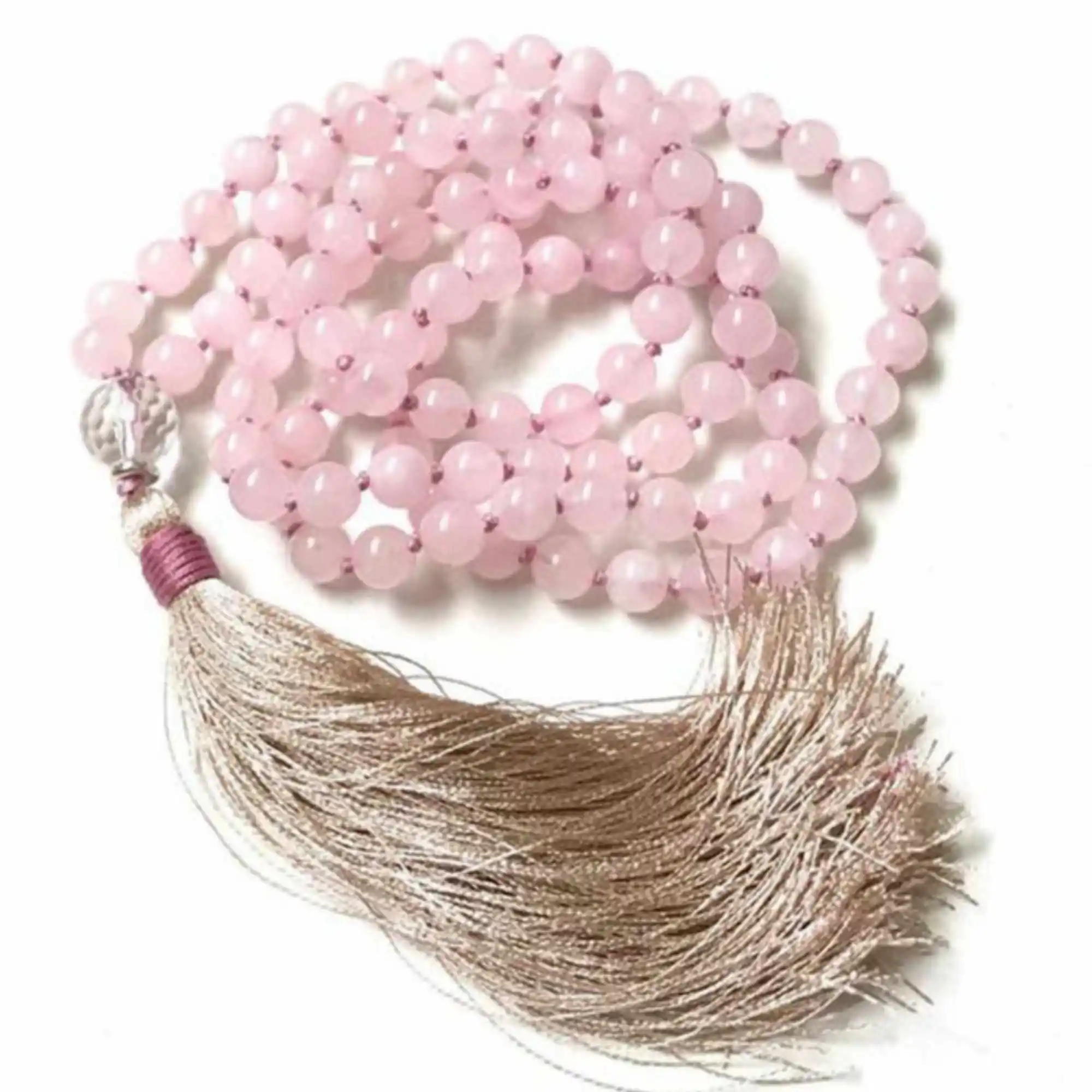 Collier à Nministériels d en Quartz Rose Naturel de 8mm, 108 Perles, Pendentif de Prière en Métal, Clip Contemporain, pour Adolescents et Femmes