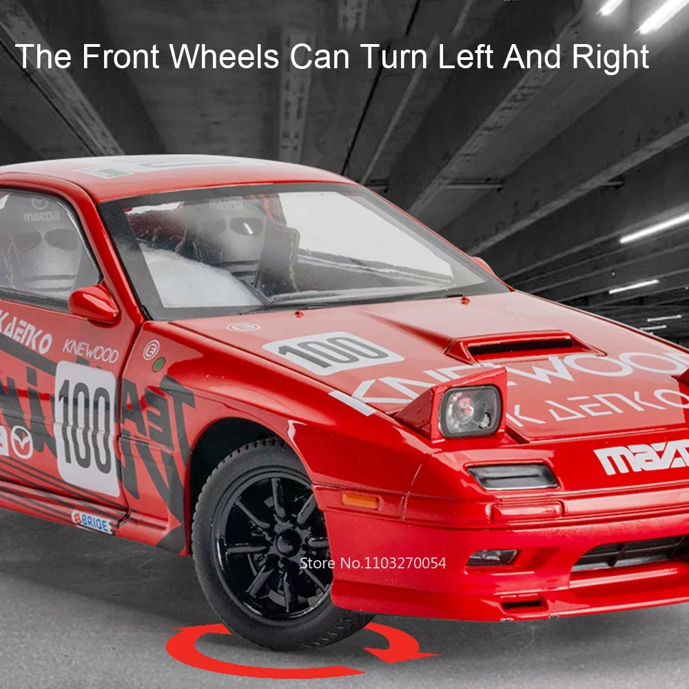 RX7-FC MX5 a escala 1:24, modelos de coches deportivos, juguetes, vehículos de aleación fundida, puertas, sonido abierto, luz, modelos de tirar hacia atrás, regalos de Festival para niños