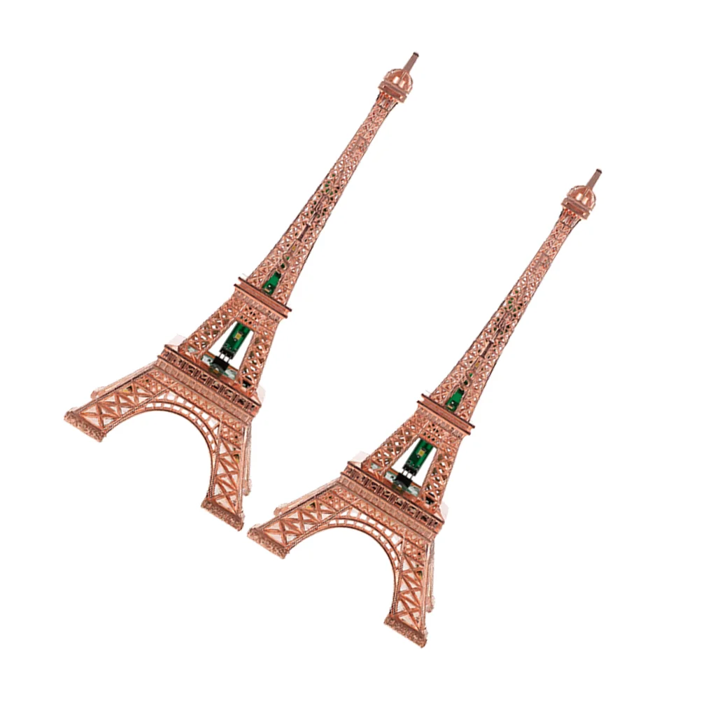 

2 Pcs LED Vintage Metal Eiffel Tower Figurine Design Bedroom Decoration Table Lamp Nightlight Copper No