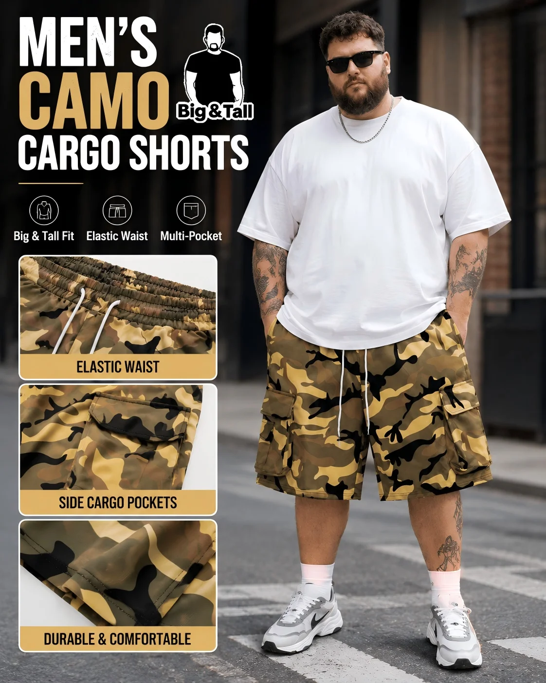 

plus Size Men's Camouflage Work Shorts Loose Casual Summer Shorts for Beach Outdoor Wear Easter & Ramadan