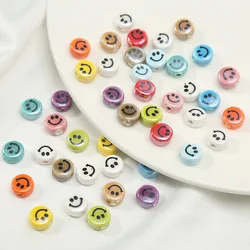 10pcs Smiling Face Ceramic Beads For Jewelry Making Necklaces Bracelets 10mm Round Flat Porcelain Spacer Beads Accessories