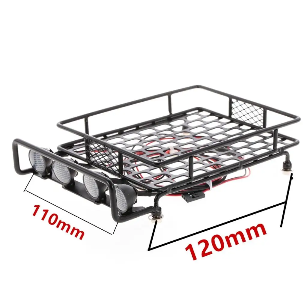 Aluminum Alloy RC Car Roof Rack Luggage Tray with LED Light for 1 10 RC Crawler Truck Off Road