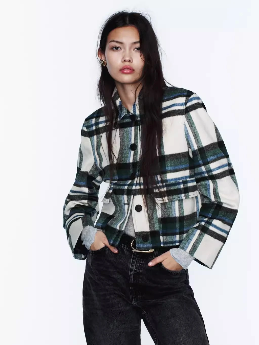 Automne hiver ort Plaid laine Jaet femmes Faion Patch ket décoré manteau nouveauté 2025 printemps Collection