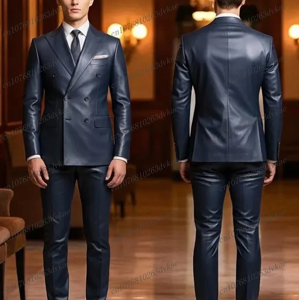 

Темно-синий атласный мужской костюм для свадебной вечеринки, формальный жених, жених, выпускного вечера, деловые мужские смокинги, комплект из 2 предметов, куртка, брюки