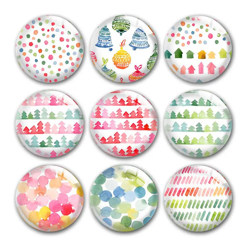 

Merry Christmas Xmas Green Red Geometric Round Photo Glass Cabochon Demo Flat Back DIY Jewelry Making Supplies Snap Button
