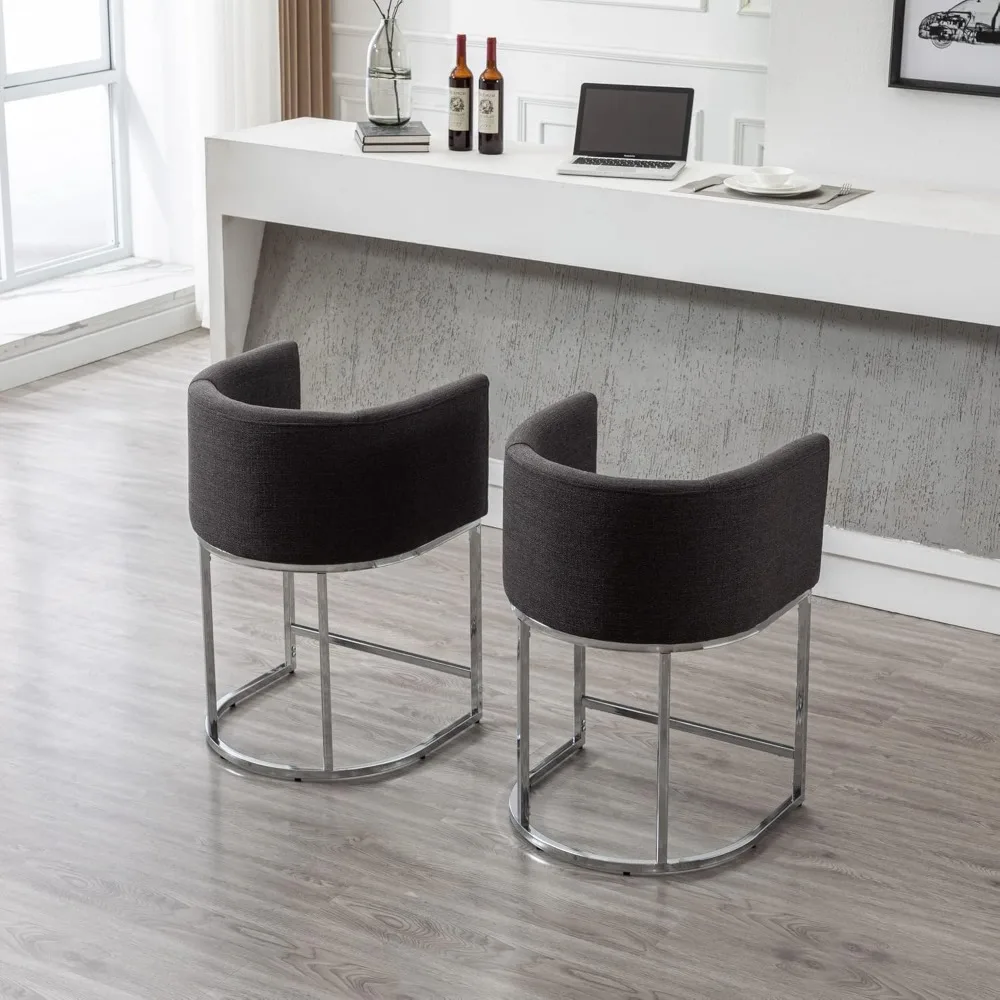 Tapicerowane stołki barowe o wysokości blatu, 24 krzesła do wyspy kuchennej z chromowaną metalową ramą do nowoczesnej jadalni