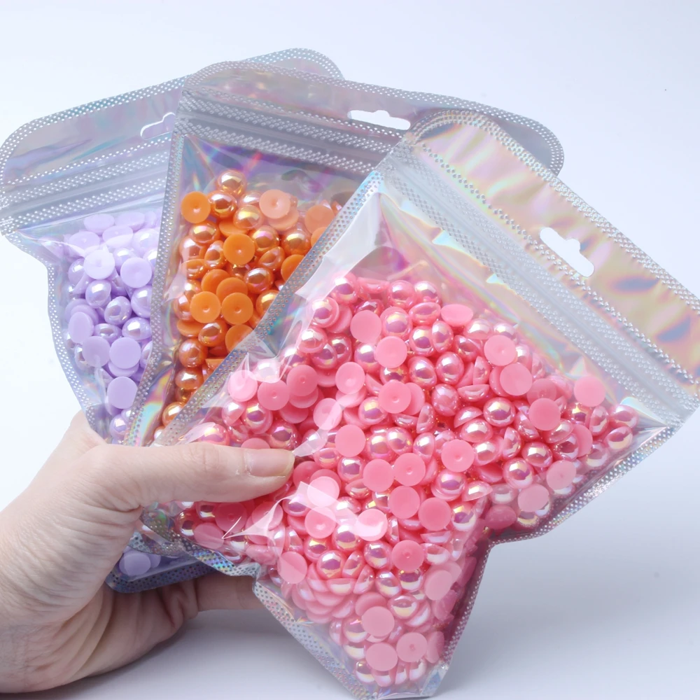 

New Design 10mm 500pcs Many Colors Glue On Resin Half Round Flatback Beads For Clothes Dresses DIY Crafts Scrapbook Decoration