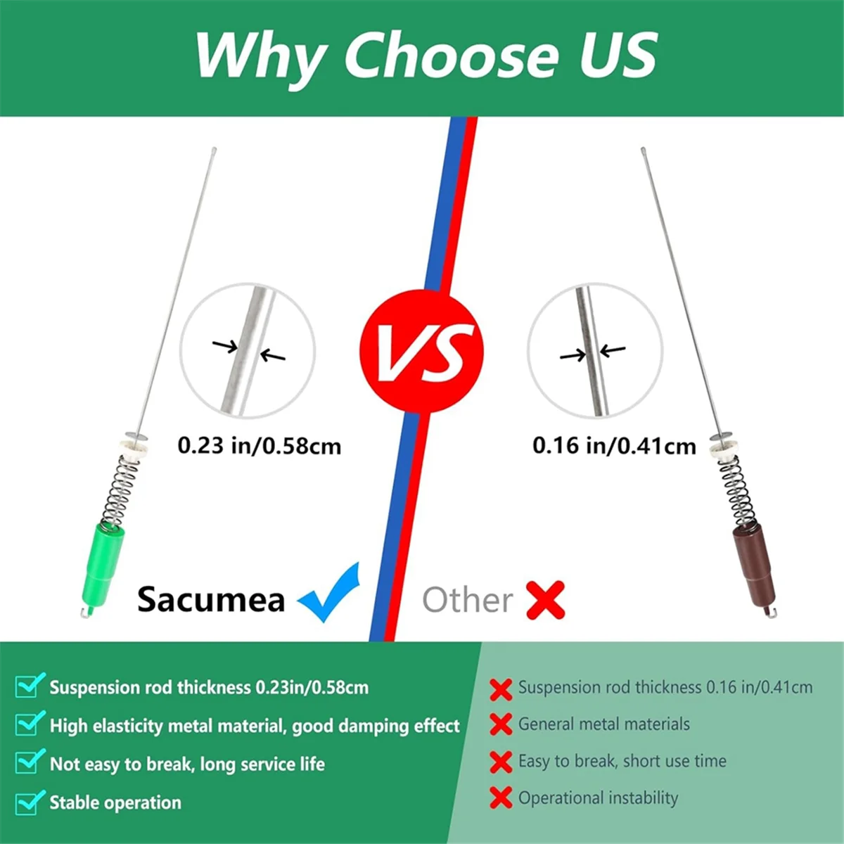 4PCS WH16X26911 & WH16X26910 for Washer Suspension Rod Kit & Spring Assembly 24.6in Part Number