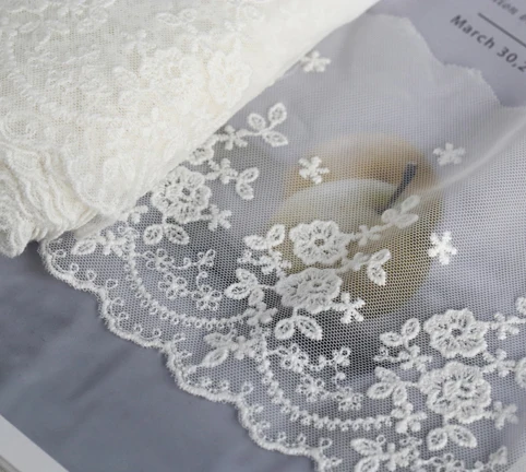 1yard Width:13cm (5.20 inch) Good Quality Flower Cotton Lace DIY Embroidery Laces for Dress Curtain Sewing Accessories(SS-4018)