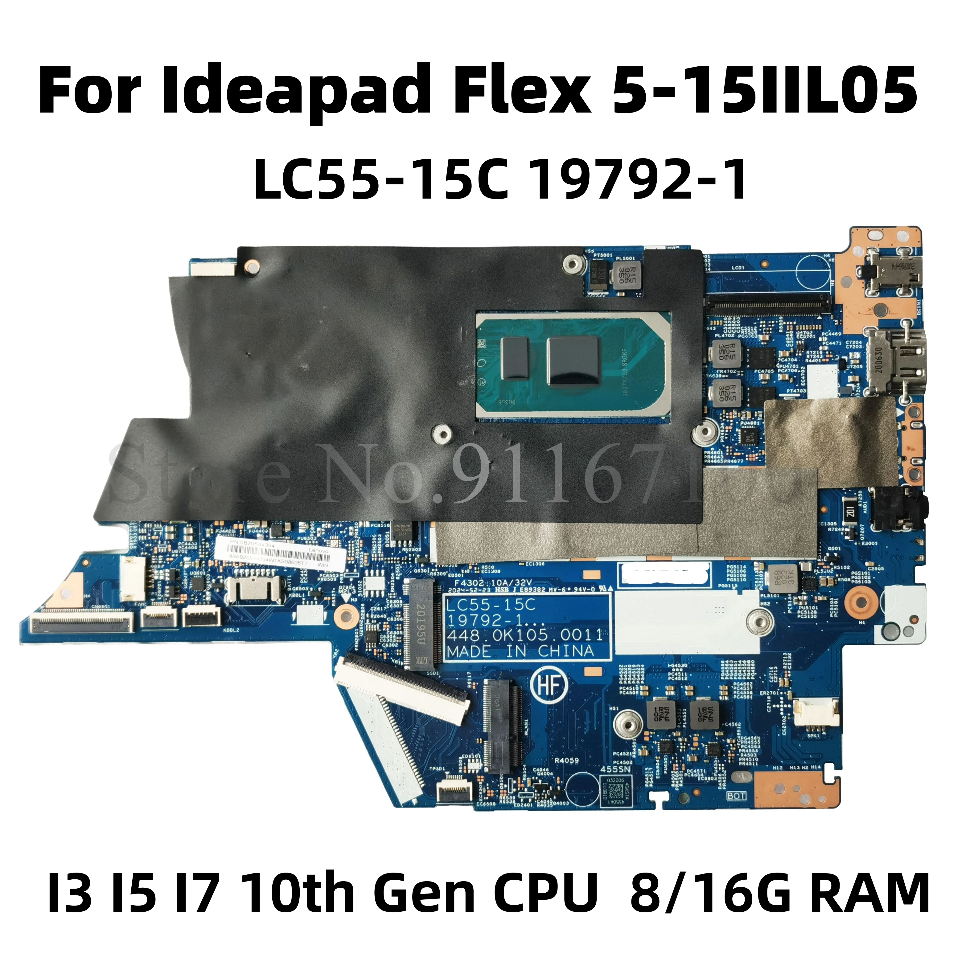 

LC55-15C 19792-1 For Lenovo Ideapad Flex 5-15IIL05 Laptop Motherboard With I3-1005G1 I5-1035G1 I7-1065G7 CPU 8/16GB RAM Tested