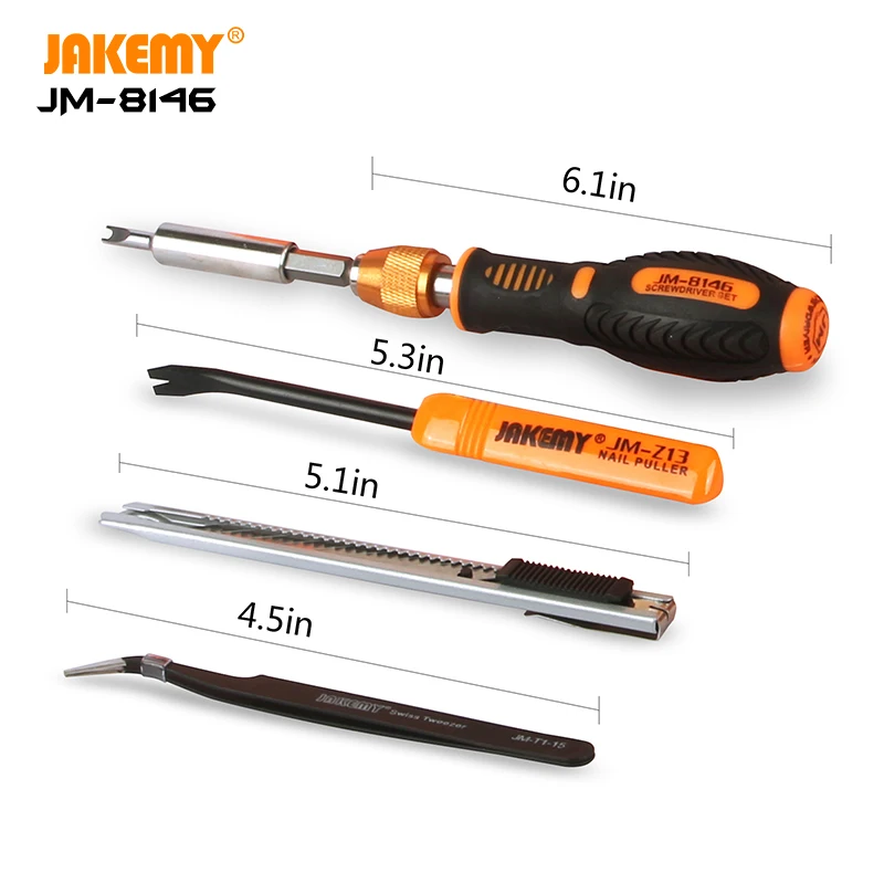 JAKEMY JM-8146 Household Magnetic DIY Repair Tool Kit 47 Pcs in 1 Mobile Screwdriver Bit Set for Home Maintenance OEM Supported