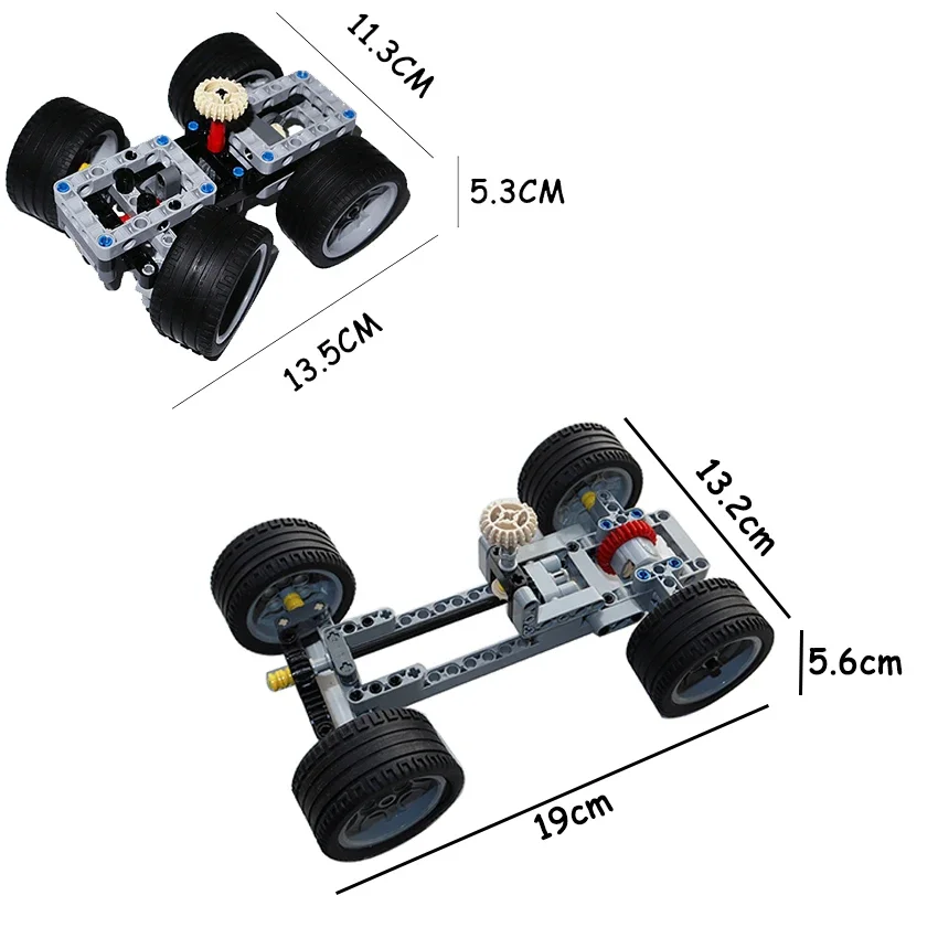 Sistema de direção com suspensão dianteira e traseira, engrenagens diferenciais, tijolos de travamento automático, blocos de construção, peças técnicas moc