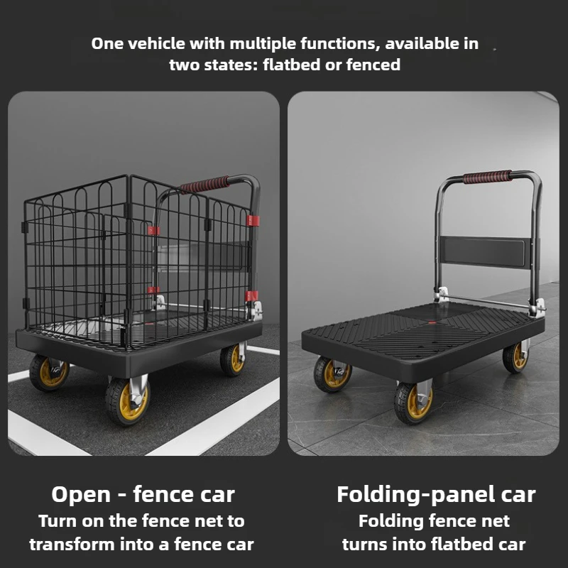 Fence flatbed cart folding silent trolley household pull trolley handling four-wheeled small trailer small pull truck