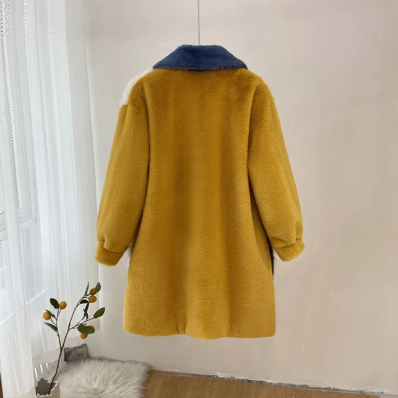 Jaket Mantel Bulu Imitasi Panjang Gaya Streetwear Wanita Y2k Kerah Turun Mantel Tebal Hangat Jaket Kerja Luaran Musim Gugur Musim Dingin 2025