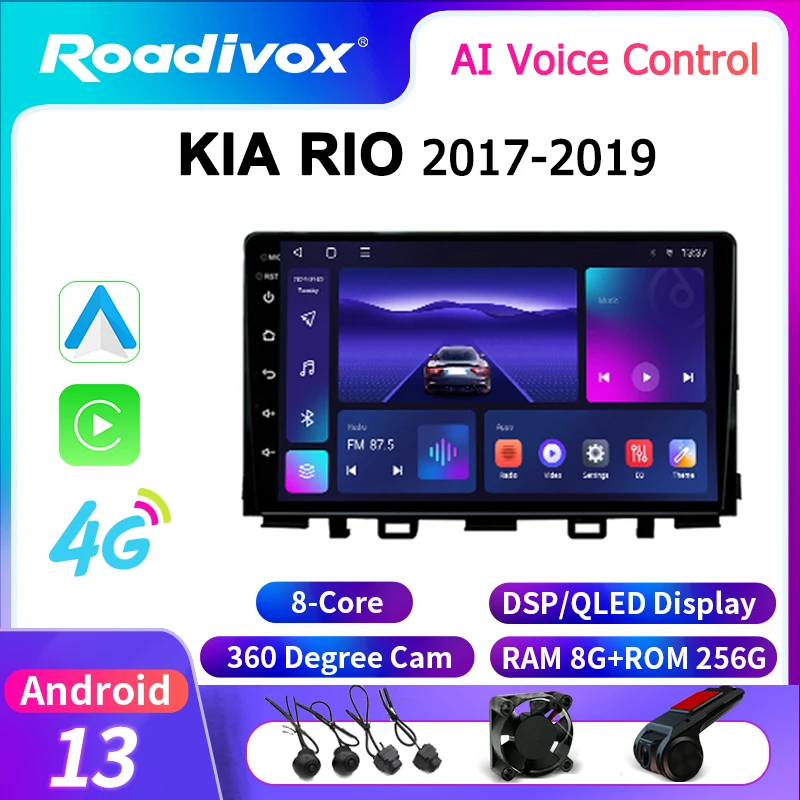 

roadivox Android car radio for KIA RIO 2017 2019 stereo GPS Navigation video Multimedia Player tape recorder carplay