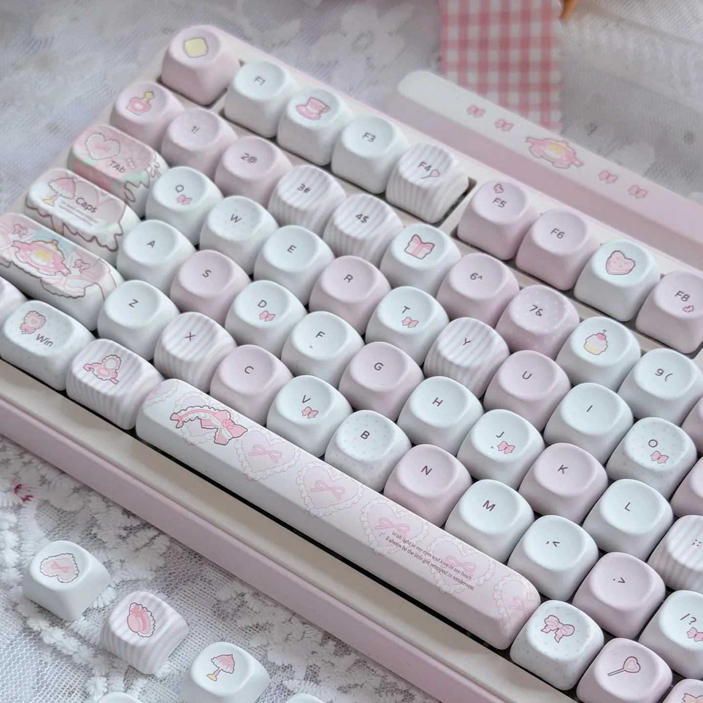 MAIMOOO Keycaps Milk Candy Sweetheart Pink PBT Five Sided Heat Sublimation MOA Heat Sublimation Pbt Keycaps