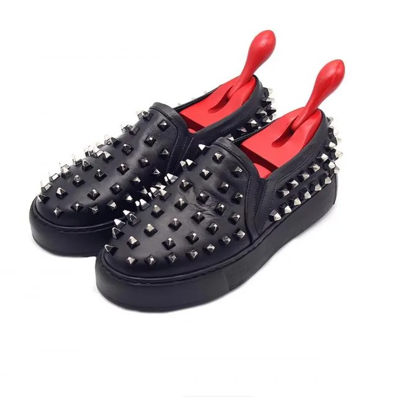 Handmade Rivets Casual Shoes for men Slip on Cow Leather Mens Flats White Black Lazy Loafers Men