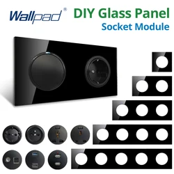 DIY Wallpad Black Glass Panel Wall EU UK Power Socket Electrical Outlet Function Key USB Charge Port 5V 2100mA