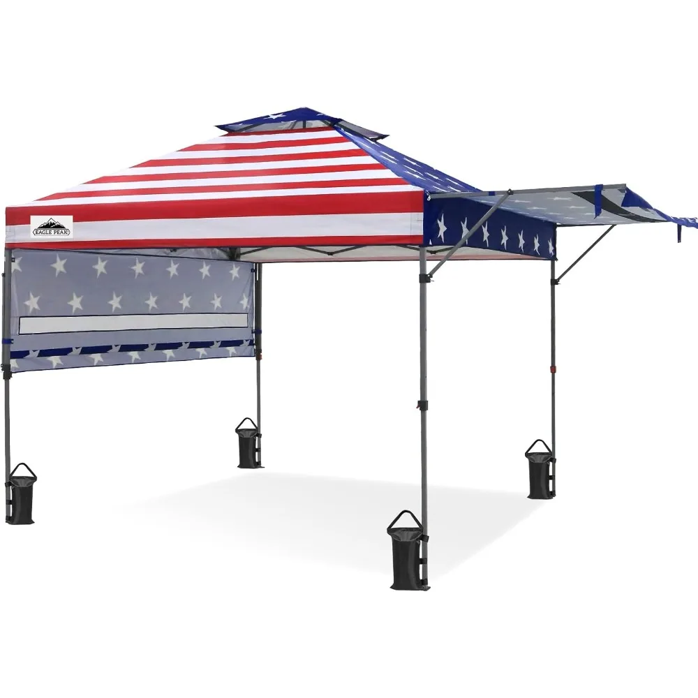 17x10 Pop up Gazebo Canopy Tent Outdoor Instant Canopy Shelter with Adjustable Dual Half Awnings (American Flag)