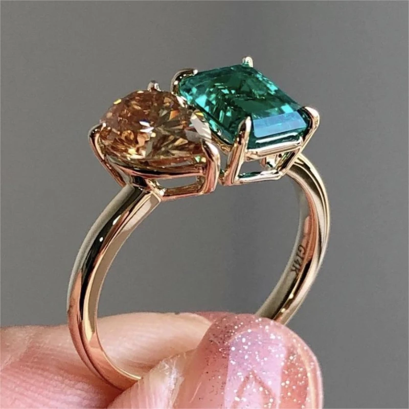 Creative design double main stone women's ring, simple and versatile inlaid zircon ring ins Internet celebrity handmade jewelry