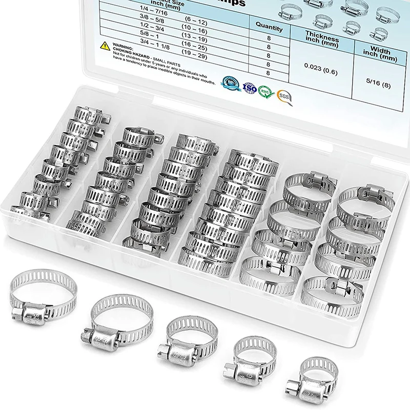 

40 шт., упакованные в коробке, 8-29 мм, нержавеющая сталь, американский стиль, горло, коробка, зажим, комбинированный зажим, кольцо, зажим, кольцо, шарнир