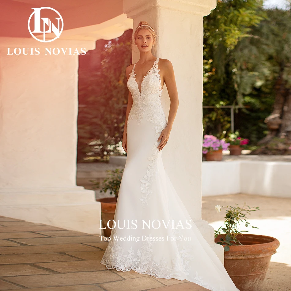 LOUIS NOVIAS Vestidos De Novia De sirena para mujer Sexy con cuello en V tirantes finos flores recortadas vestido De Novia Vestidos De Novia