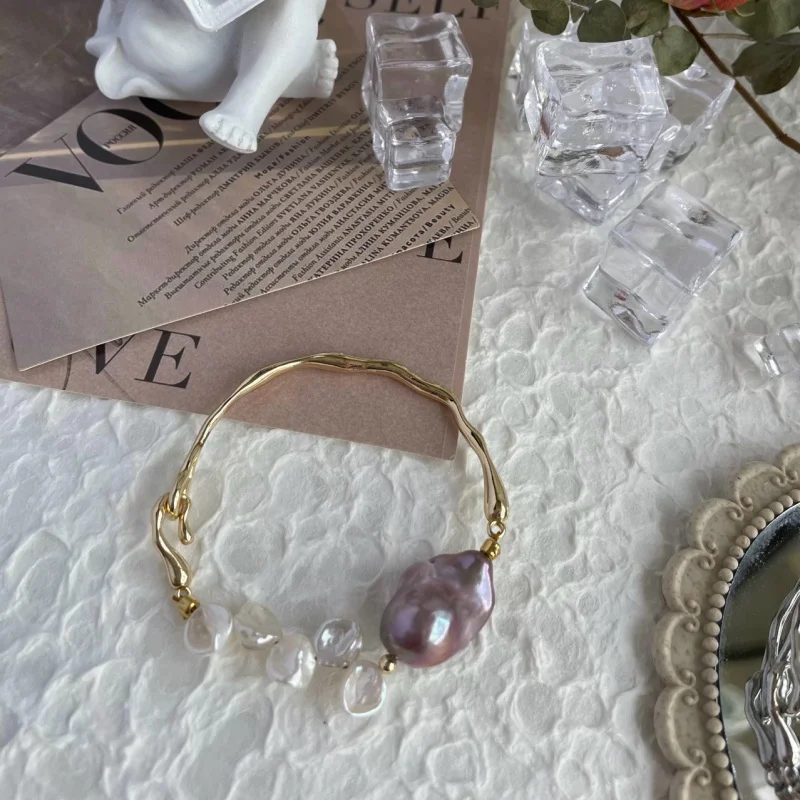 

Purple Irregular Baroque Petal Pearl Half Thousand Gold Bracelet Women