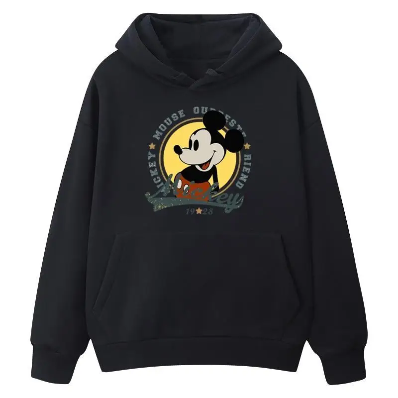 

Толстовка с Микки Маусом Диснея, унисекс, хлопковый флисовый пуловер, осень-зима 2022, толстовка с рисунком, черная основа, Микки Маус