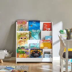 Estantería blanca de 4 niveles para niños, estante de exhibición de almacenamiento, organizador de libros, muebles nórdicos
