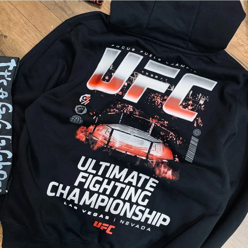 

2026 Men's UFC Paris Fighting Night Fitness Running Training Hooded Sweatshirt 100% Cotton Loose Breathable and Comfortable Top