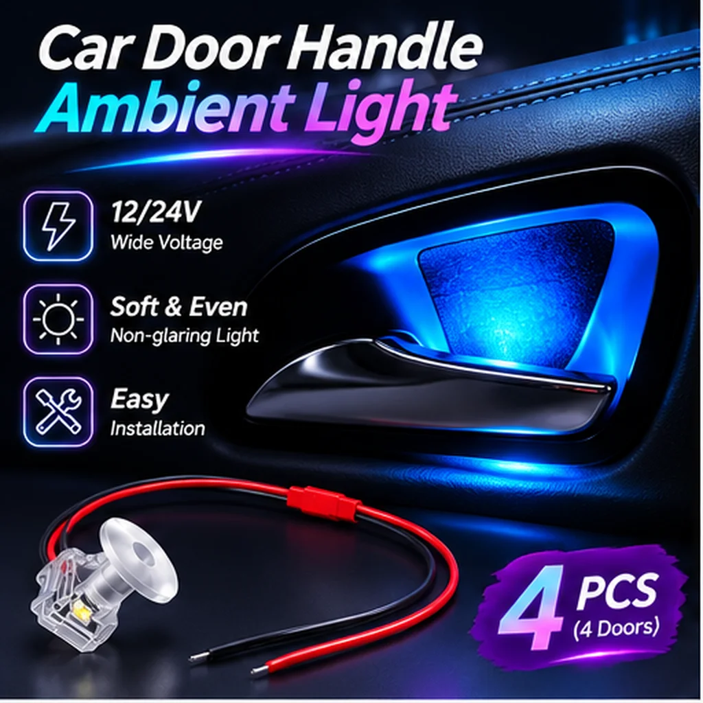 4PCS Car Door Bowl Ambient Light DIY LED Car Interior Handle Atmosphere Light Red Green Blue Yellow Ice Blue Pink LED Light