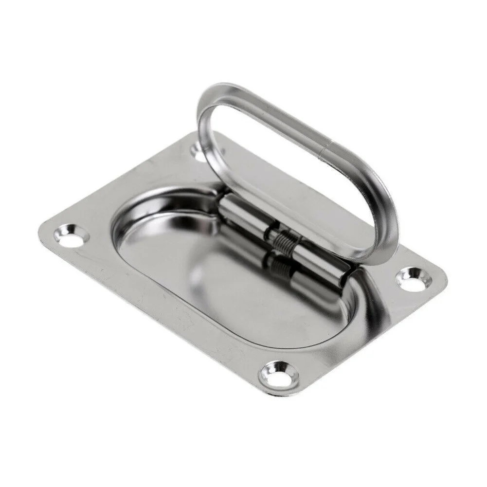 Stainless Steel 316 Concealed Floor Pull Ring 95x70mm Recessed Handle For Yacht Deck Cabin RV Marine Applications Silver