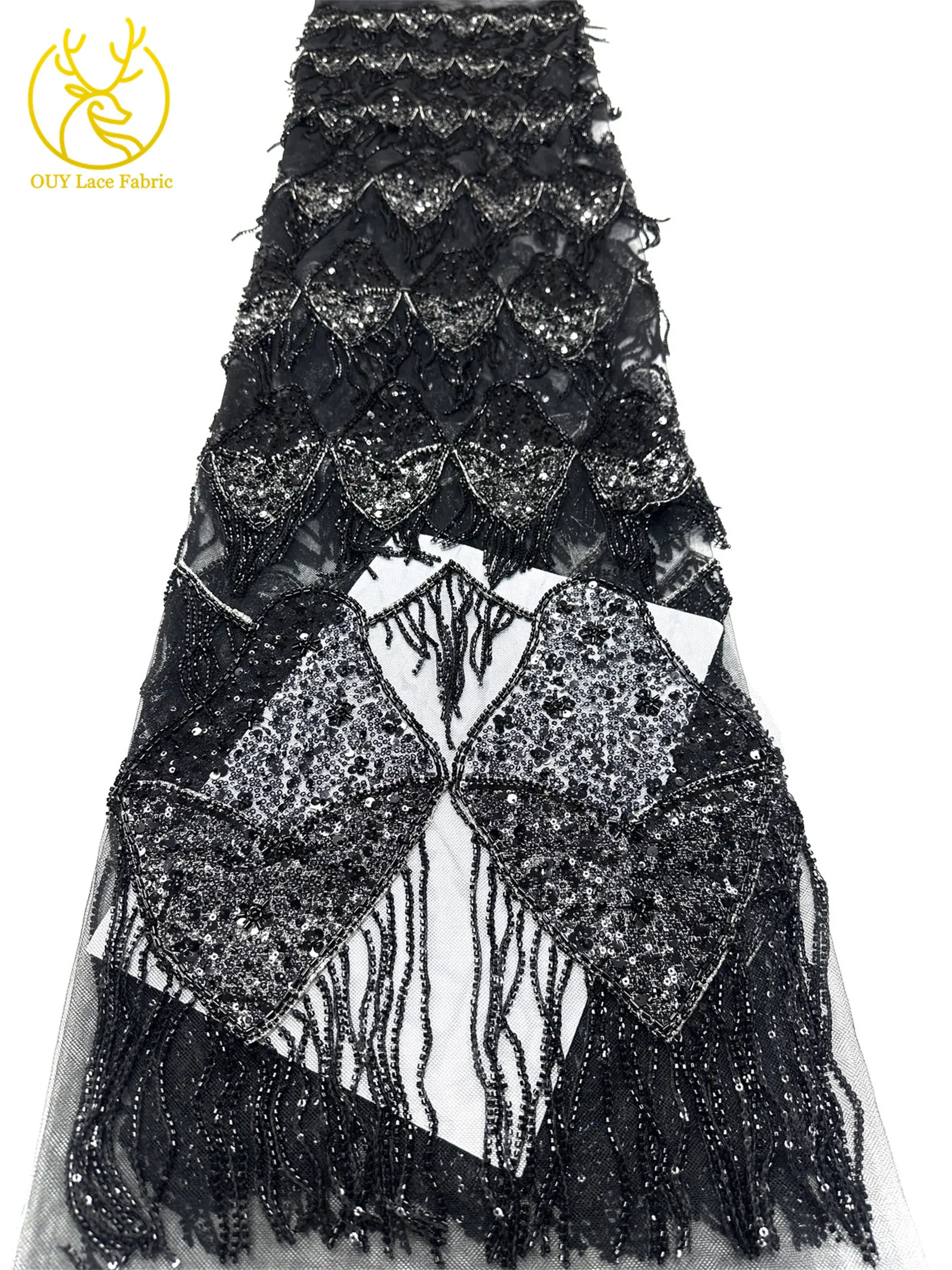 Afrikanischer Hochwertiger 3D-Perlen-Tüll-Stickerei-Spitzenstoff Französische Pailletten-Spitze Luxuriöser Nigerianischer Tüll Hochwertiger Hochzeitskleid-Stoff – Detail 15