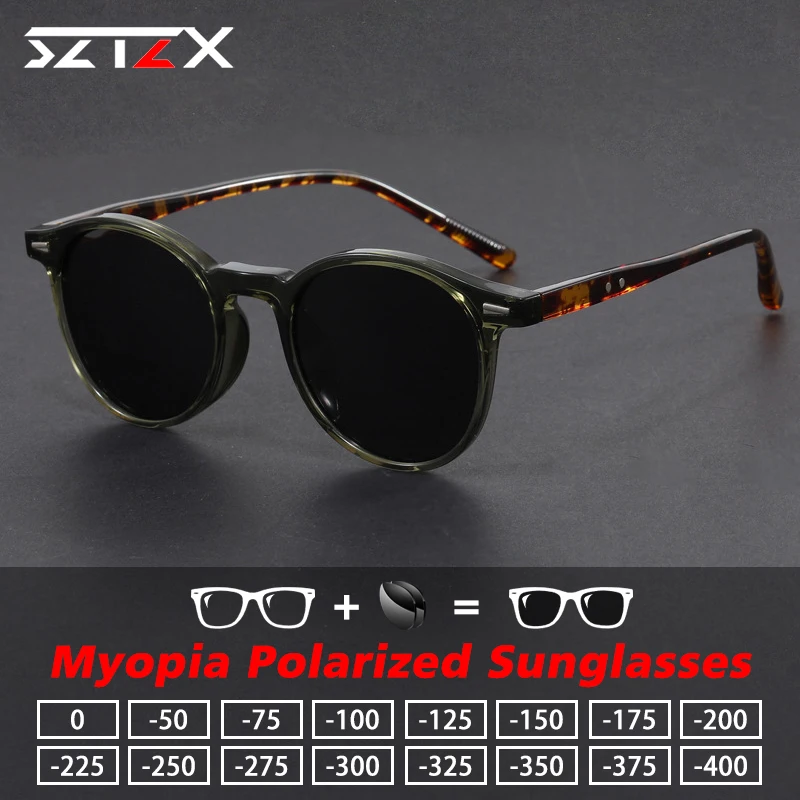 

SZTZX Men Women Ultralight Round Myopia Sunglasses Driving Fishing UV Polarized Fashion Glasses Prescription Customized Glasses