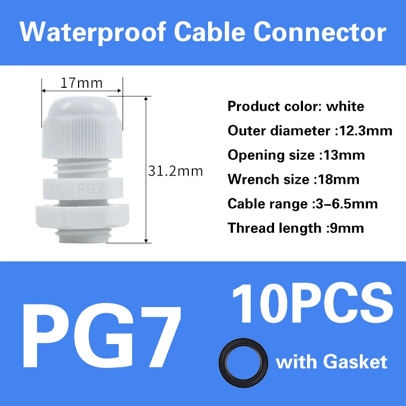 Wasserdichte Kabelverschraubung der PG-Serie, Kabeleinführung, IP68, weiß, schwarz, Nylon-Kunststoff-Stecker, PG7/9/11/16, PG19/21/36/63, PG21/24/25/29