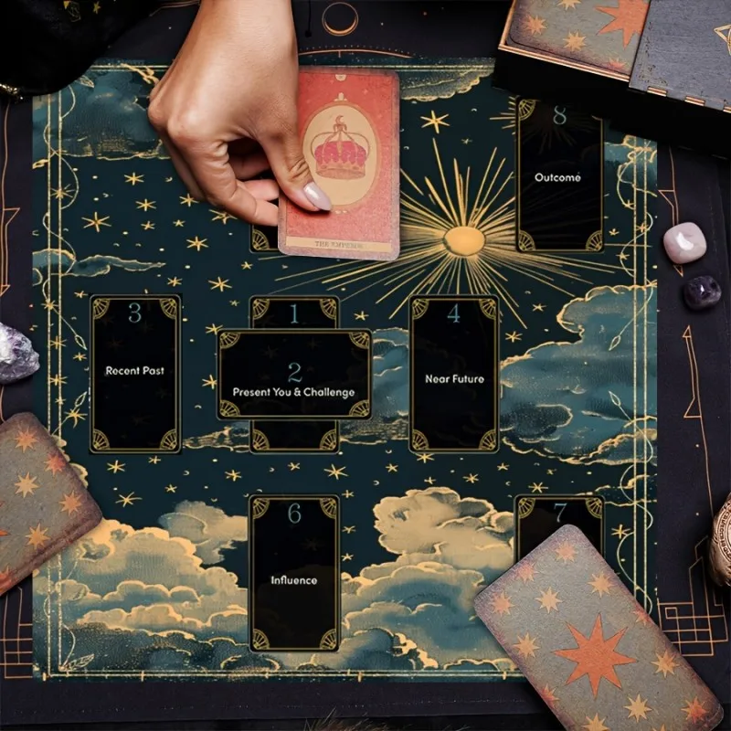 VIKAMA Spiritual Energy Symbol Altarpiece Cloth, Astrology Tarot Card Tablecloth, Bohemian-Style Game Pad Cloth, Home Decoration