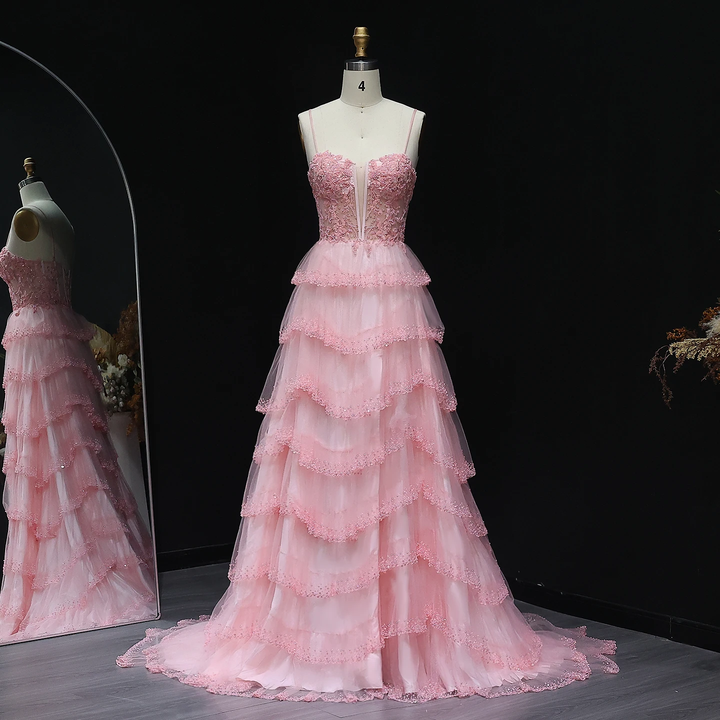 Sharon Said Elegante corsetto in tulle lilla con volant a strati trasparenti abito da ballo lungo abiti da sera a-line SH217 personalizzato