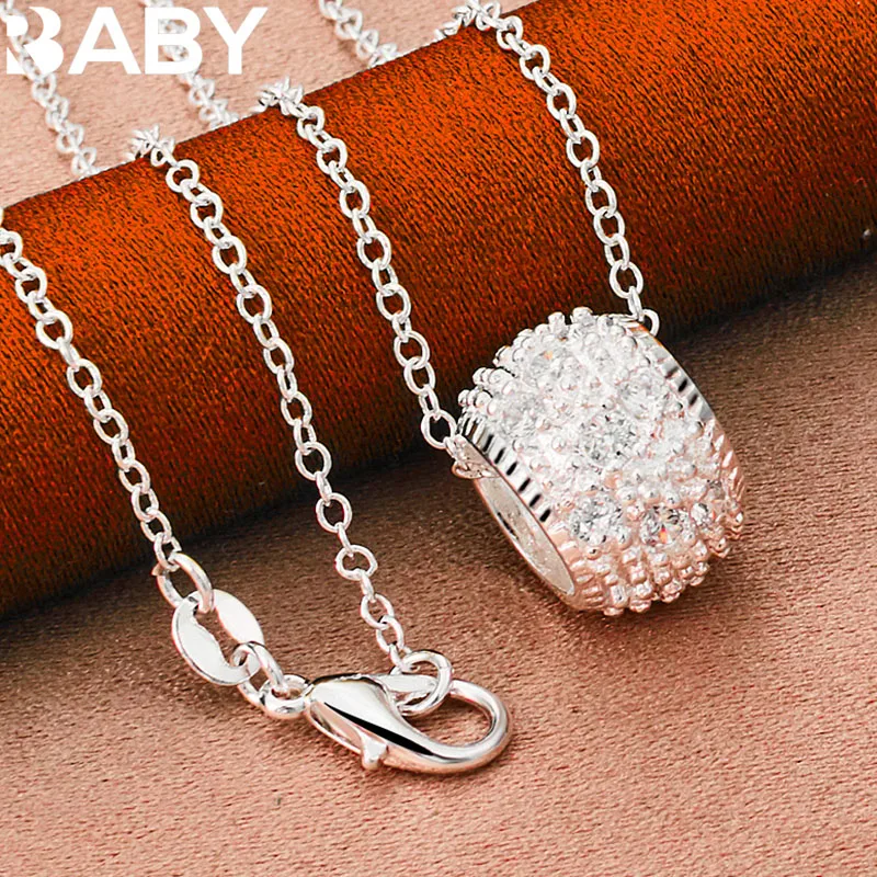 

URBABY 925 Sterling Silver With 16-30 inch Chain AAA Zircon Round Circle Pendant Necklace For Women Men Wedding Party Jewelry