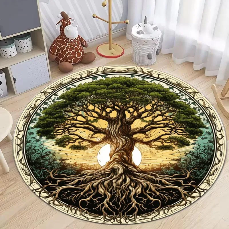 Celtic Tree of Life Round Rugs Nature Mandala Design Circle Carpet Home Living Room Bedroom Decor Ancient Spiritual Rug Non Slip