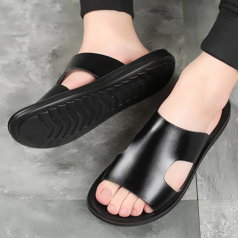 

new arrival outdoor summer leather shoes for man slippers beach sandals for man slides black blue man sandals luxury formal wear