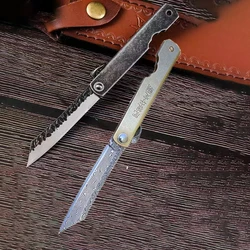 Higonokami Japanese VG10 Damascus Folding Blade Ball Bearing Hunting Copper Handle Tactical Military Outdoor Survival EDC Tool