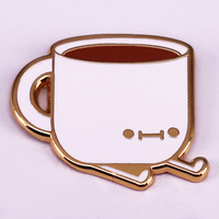 Kawaii Coffee Cup Enamel Pin Cartoon Mug Badge Funny Fashion Jewelry Gift